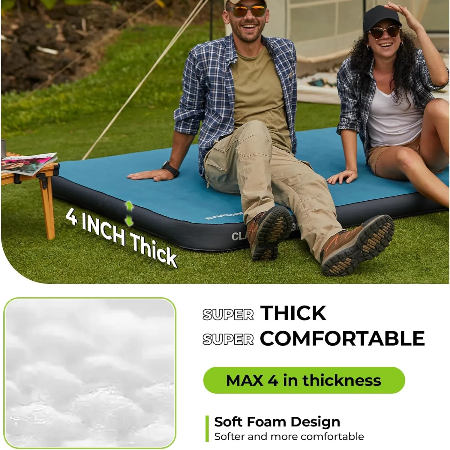 FUNDANGO Camping Self-Inflating Sleeping Pad, Single Twin Size air Foam Mattress Cot with Pump Sack for Tents Car Van Outdoor Home