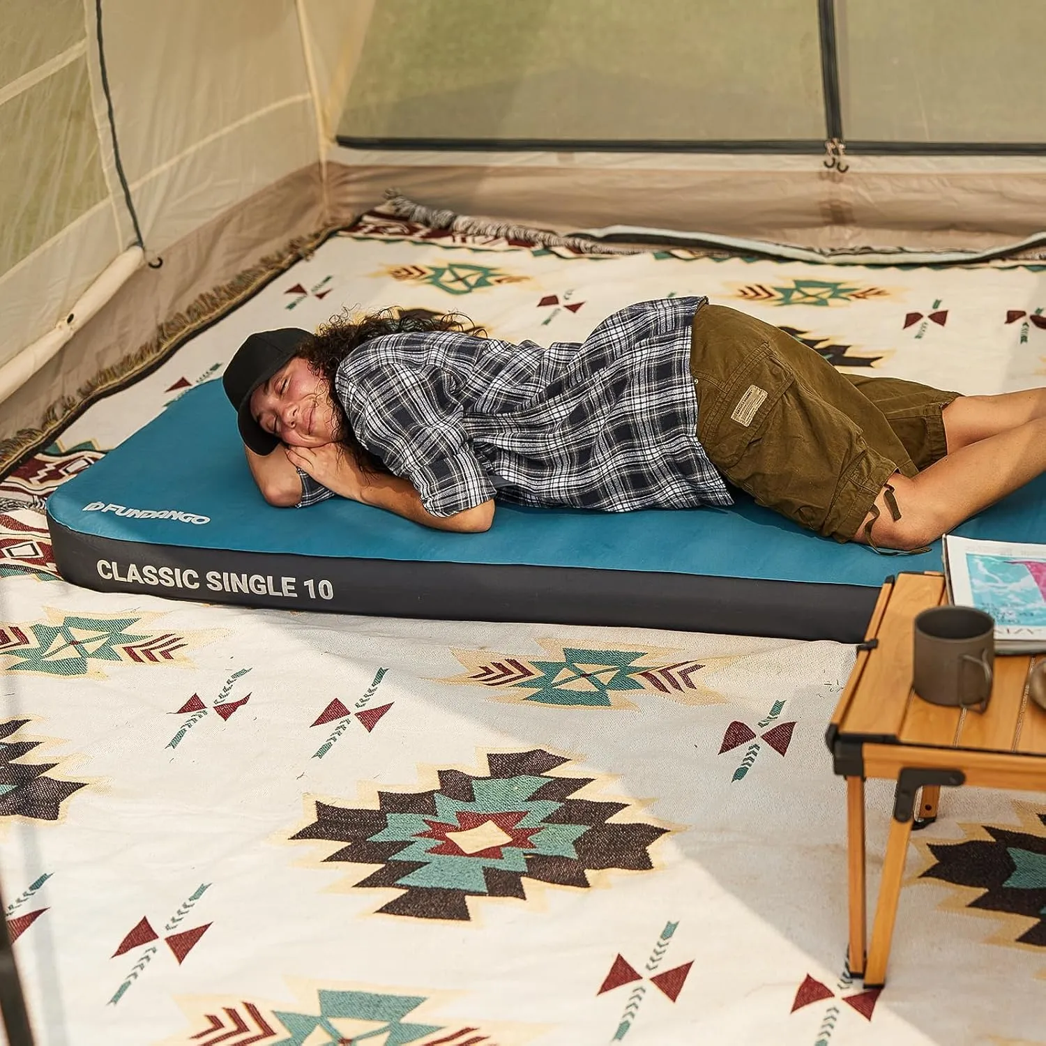 FUNDANGO Camping Self-Inflating Sleeping Pad, Single Twin Size air Foam Mattress Cot with Pump Sack for Tents Car Van Outdoor Home