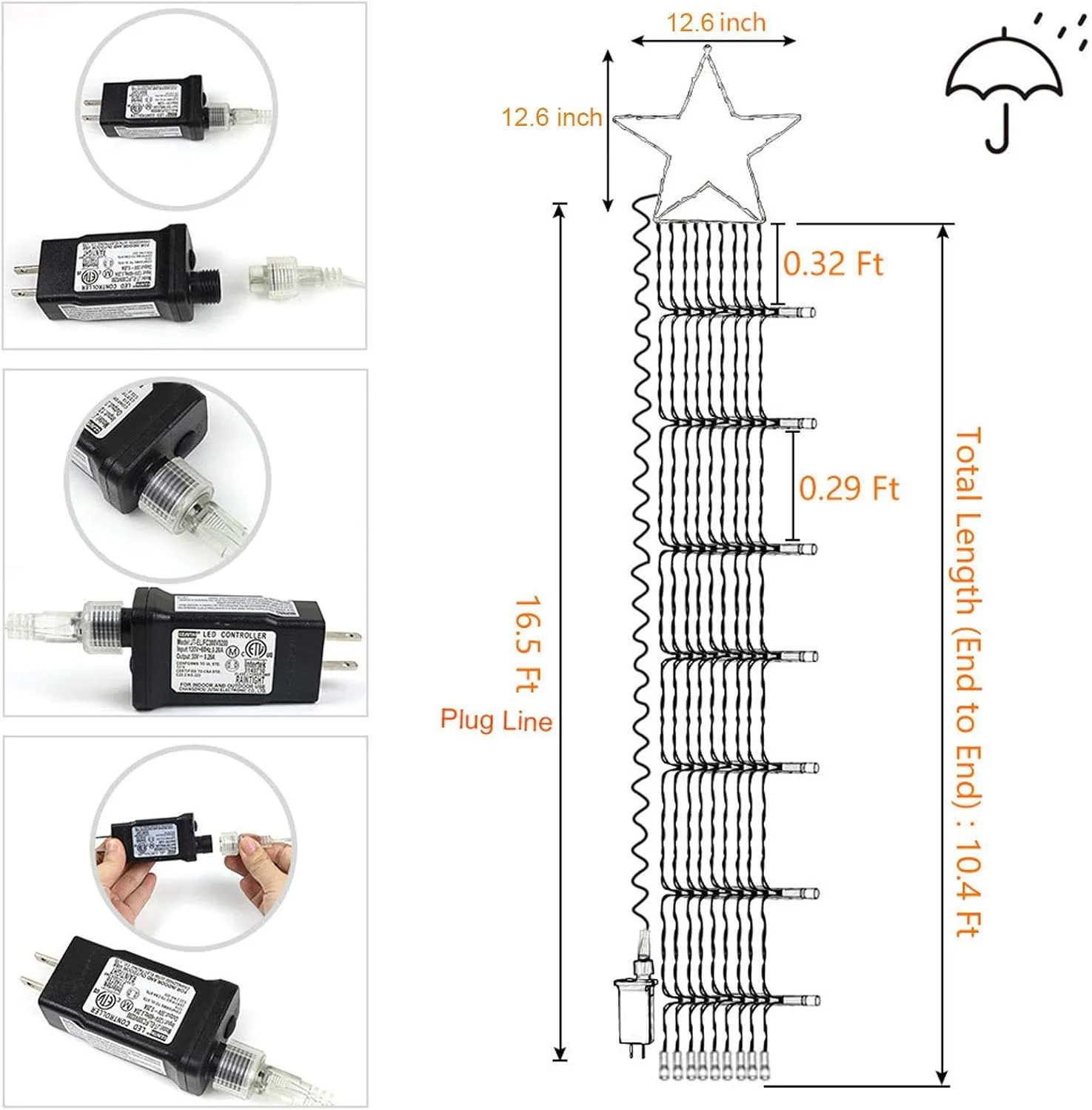 FUNIAO Outdoor Christmas Star Lights 320 LED Waterfall Christmas Tree Lights 8 Lighting Modes Outdoor Christmas Decorations Star String Lights for Outside Tree Wall Yard Xmas Wedding Party (White)