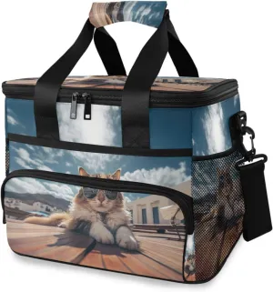 Funny Cat Sun Cooler Bag Insulated Cooler Soft Sided Cooler 24 Can Portable Picnic Bag Large Leakproof Lunch Bag Box for Beach Grocery Camping Travel Car Men Women
