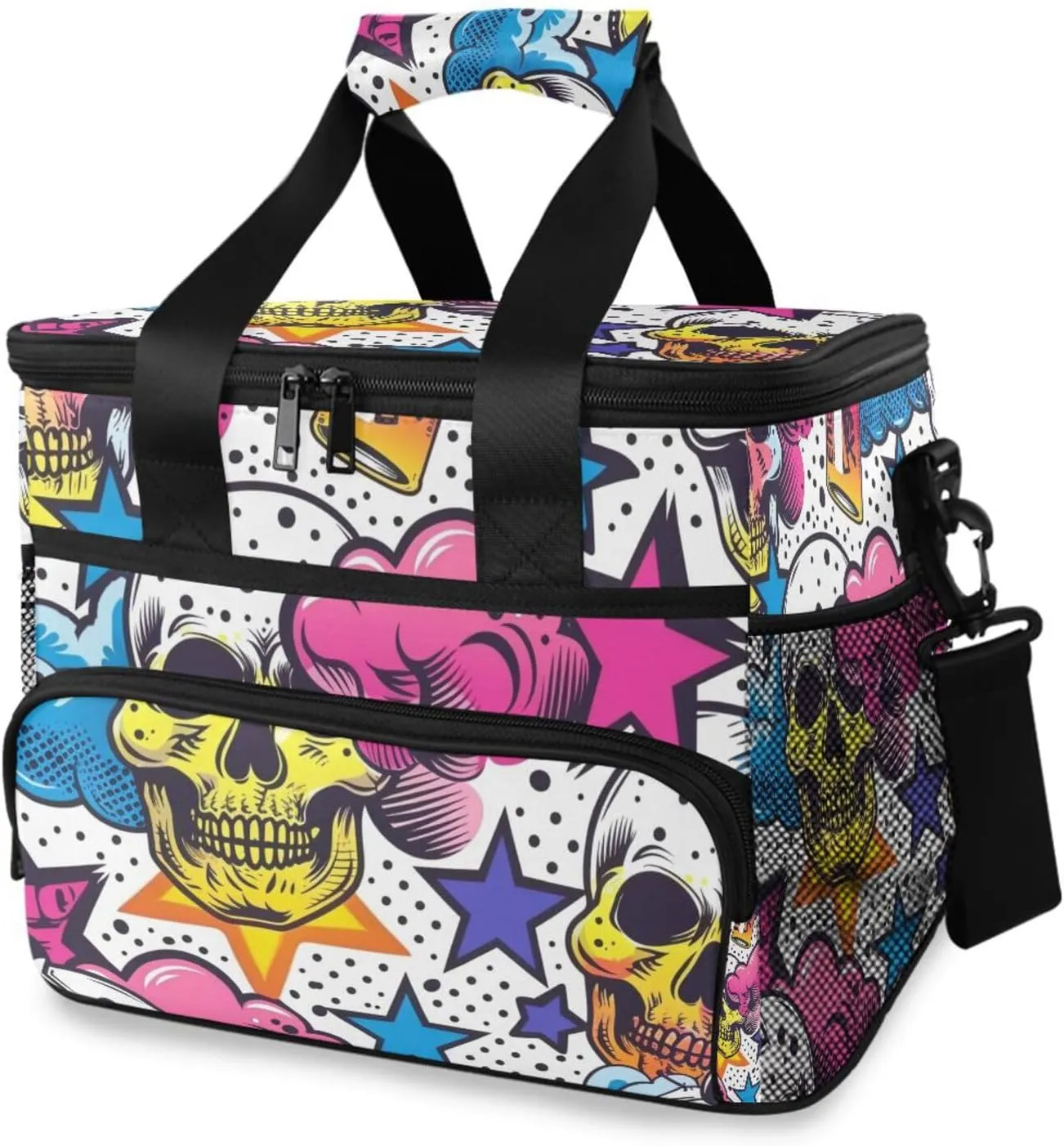 Funny Skeleton Skull Rainbow Star Cooler Bag Insulated Cooler Soft Sided Cooler 24 Can Portable Picnic Bag Large Leakproof Lunch Bag Box for Beach Grocery Camping Travel Car Men Women