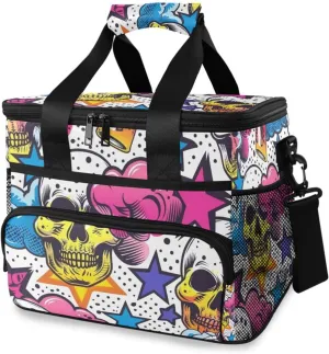 Funny Skeleton Skull Rainbow Star Cooler Bag Insulated Cooler Soft Sided Cooler 24 Can Portable Picnic Bag Large Leakproof Lunch Bag Box for Beach Grocery Camping Travel Car Men Women