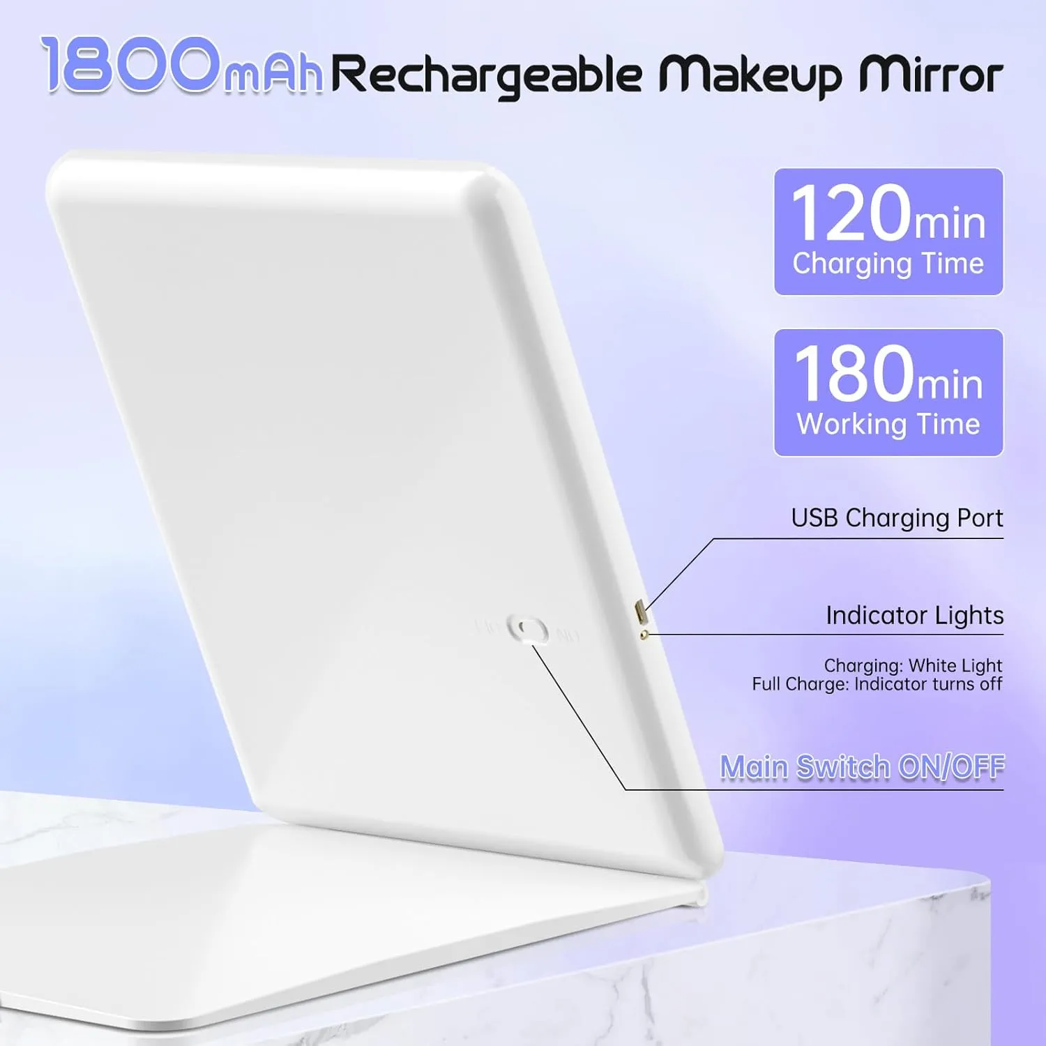 FUNTOUCH Large Rechargeable Travel Makeup Mirror with Light, Portable Makeup Mirror with 10X Magnifying Mirror 3 Lighting Modes, Dimmable Touch Screen, Tabletop Folding Travel Mirror with Storage Bag