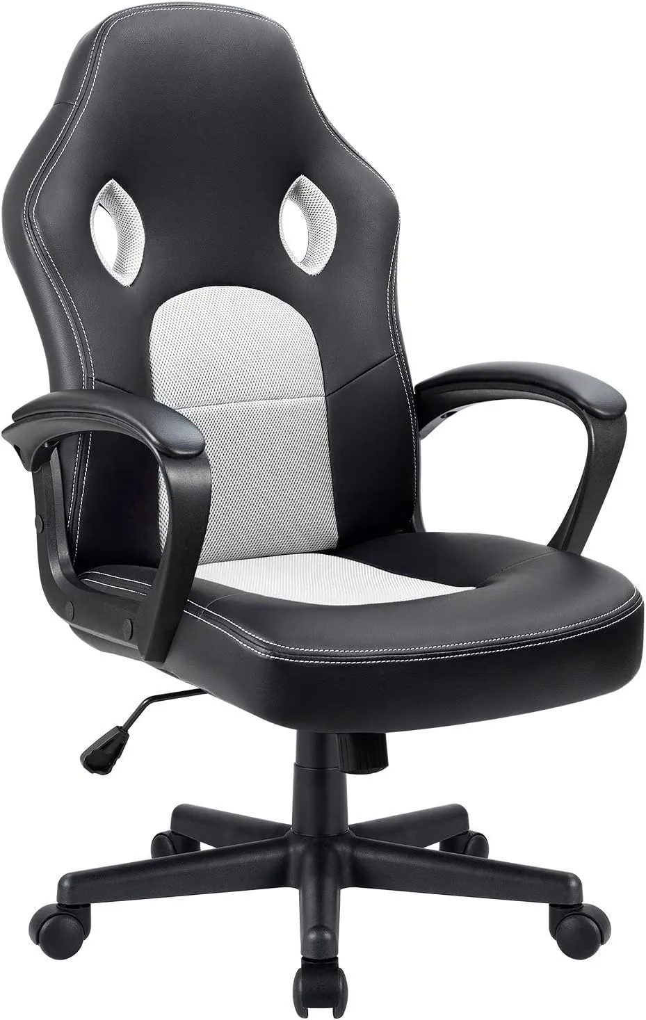 Furmax Office Chair Desk Chair Leather Gaming Chair Computer Chair Racing Style Ergonomic Adjustable Swivel Task Chair with Lumbar Support and Arms (White)