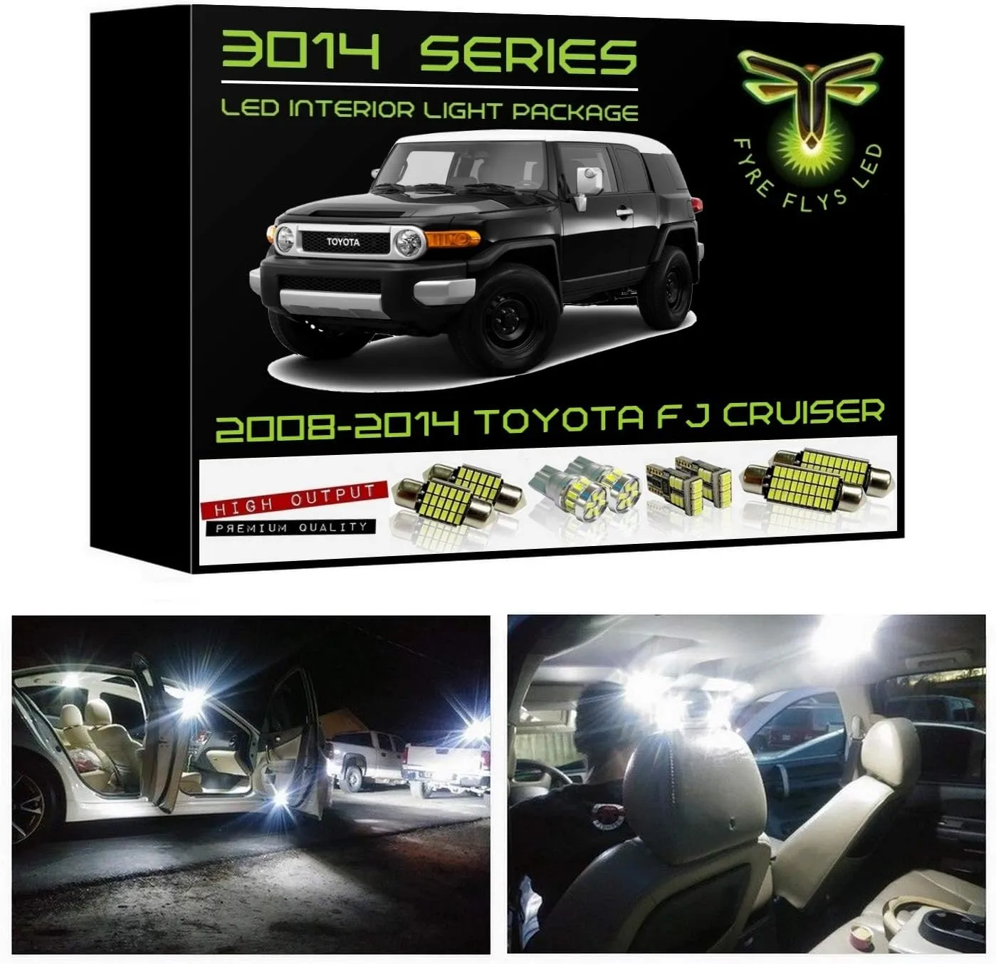 Fyre Flys 8 Piece White LED Interior Lights for 2007-2014 Toyota FJ Cruiser Super Bright 6000K 3014 Series SMD Package Kit and Install Tool