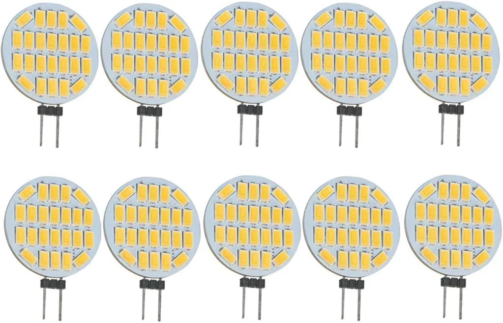 G4 LED Light Bulb 12V 3W Side-Pin LED,Equivalent to 30W Halogen Bulb Replacement,Non Dimmable,G4 24 LED 5730 SMD,Warm White 3000K,120° Beam Angle,10 Pack