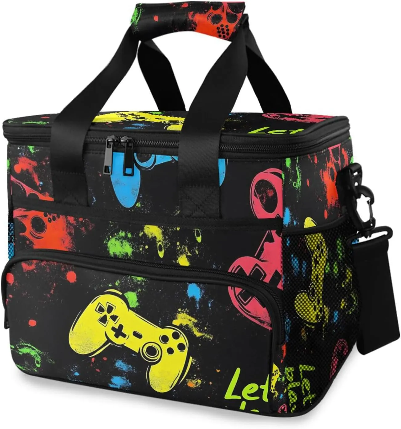 Game Controllers Colorful Cooler Bag Insulated Cooler Soft Sided Cooler 24 Can Portable Picnic Bag Large Leakproof Lunch Bag Box for Beach Grocery Camping Travel Car Men Women