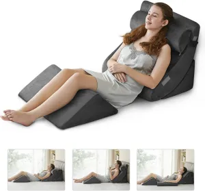 Ganaver 4pcs Orthopedic Bed Wedge Pillow Set Post Surgery Relaxing Back Adjustable Head Support Cushion Triangle Memory Foam Pillow for Acid Reflux Sleeping Reading Leg Elevation Snoring