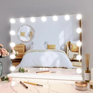 GAOMON Vanity Mirror with Lights, Lighted Mirror with 15 Dimmable LED Bulbs, Makeup Mirror with 3X Magnification, 3 Colors Modes,Touch Control, Metal Frame,White