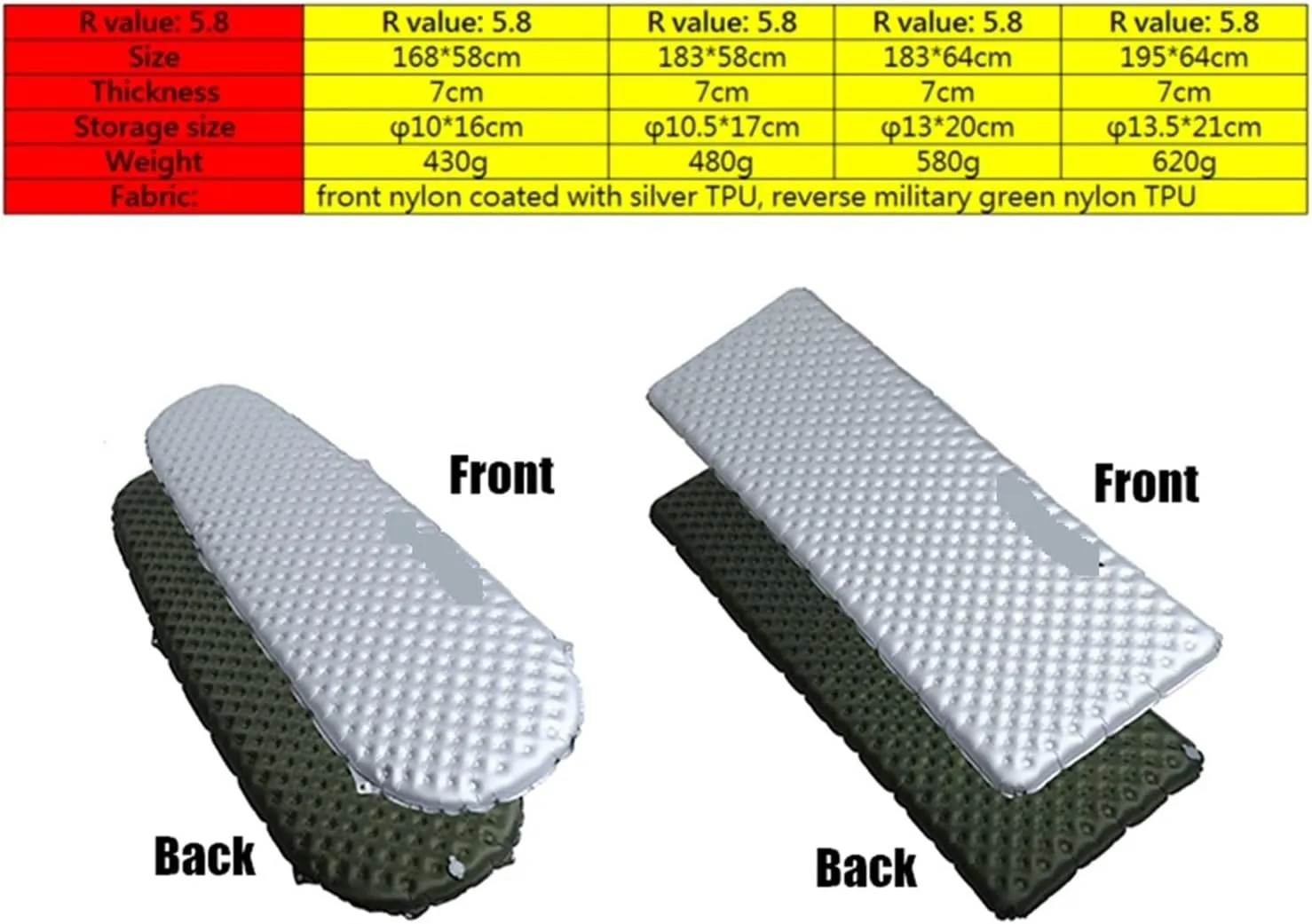 GaRcan Camping Sleeping Mat Portable Folding Inflatable Mattress Moisture-Proof Sleeping Pad Air Bed for Hiking TrekkingTent Mats (183x64x7cm)