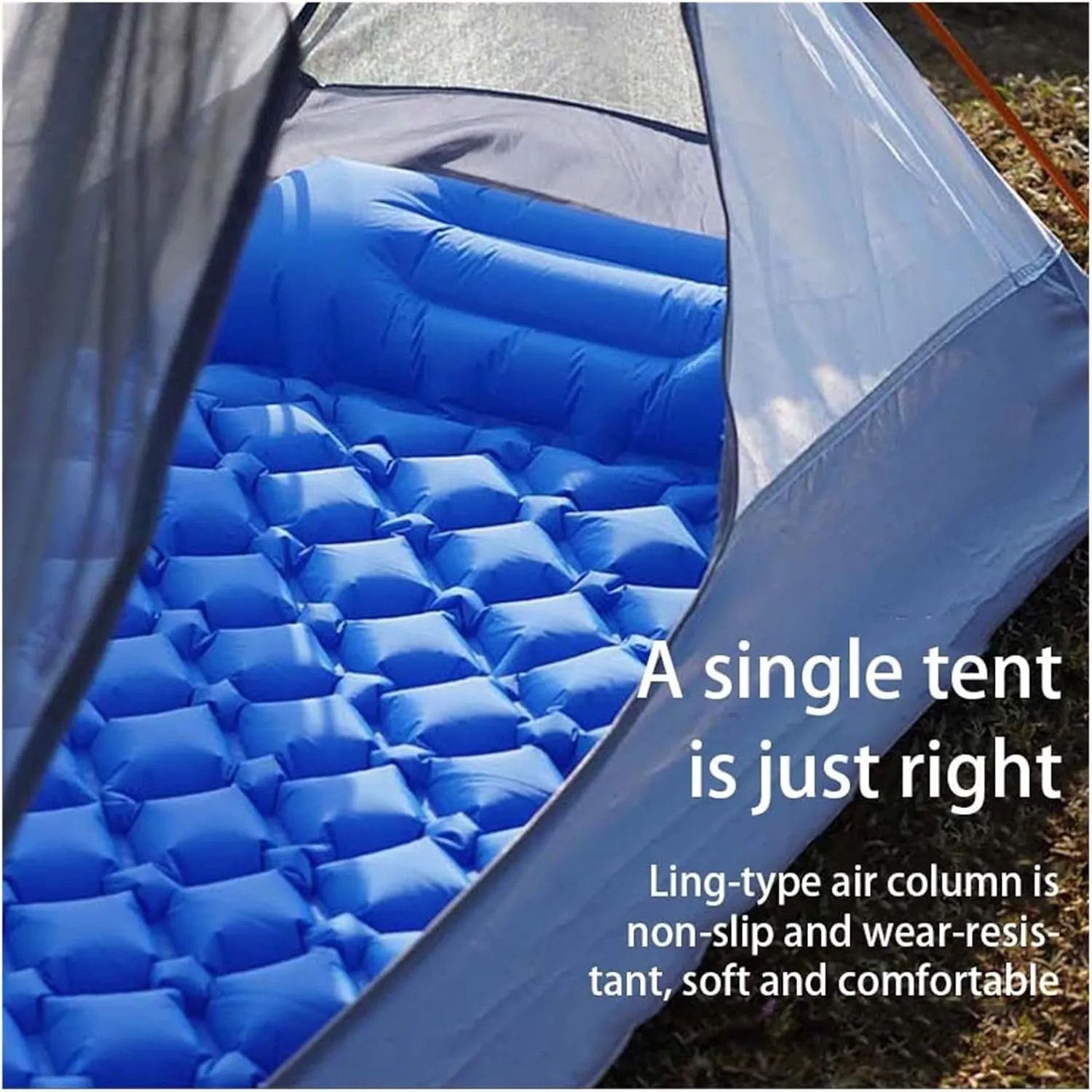 GaRcan Outdoor Camping Inflatable Sleeping Pad TPU Ultra-Light Press Air Moisture-Proof Pad Inflatable Mattress with Pillow (Blue 190x60cm)