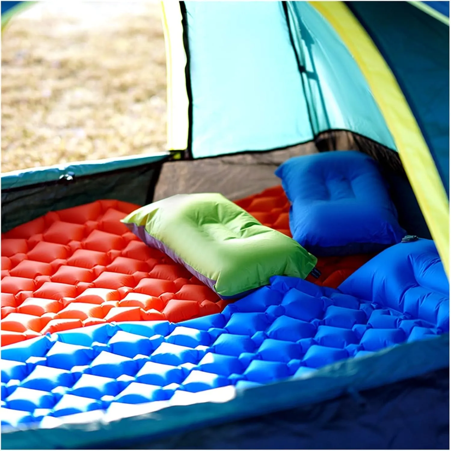 GaRcan Outdoor Camping Inflatable Sleeping Pad TPU Ultra-Light Press Air Moisture-Proof Pad Inflatable Mattress with Pillow (Blue 190x60cm)