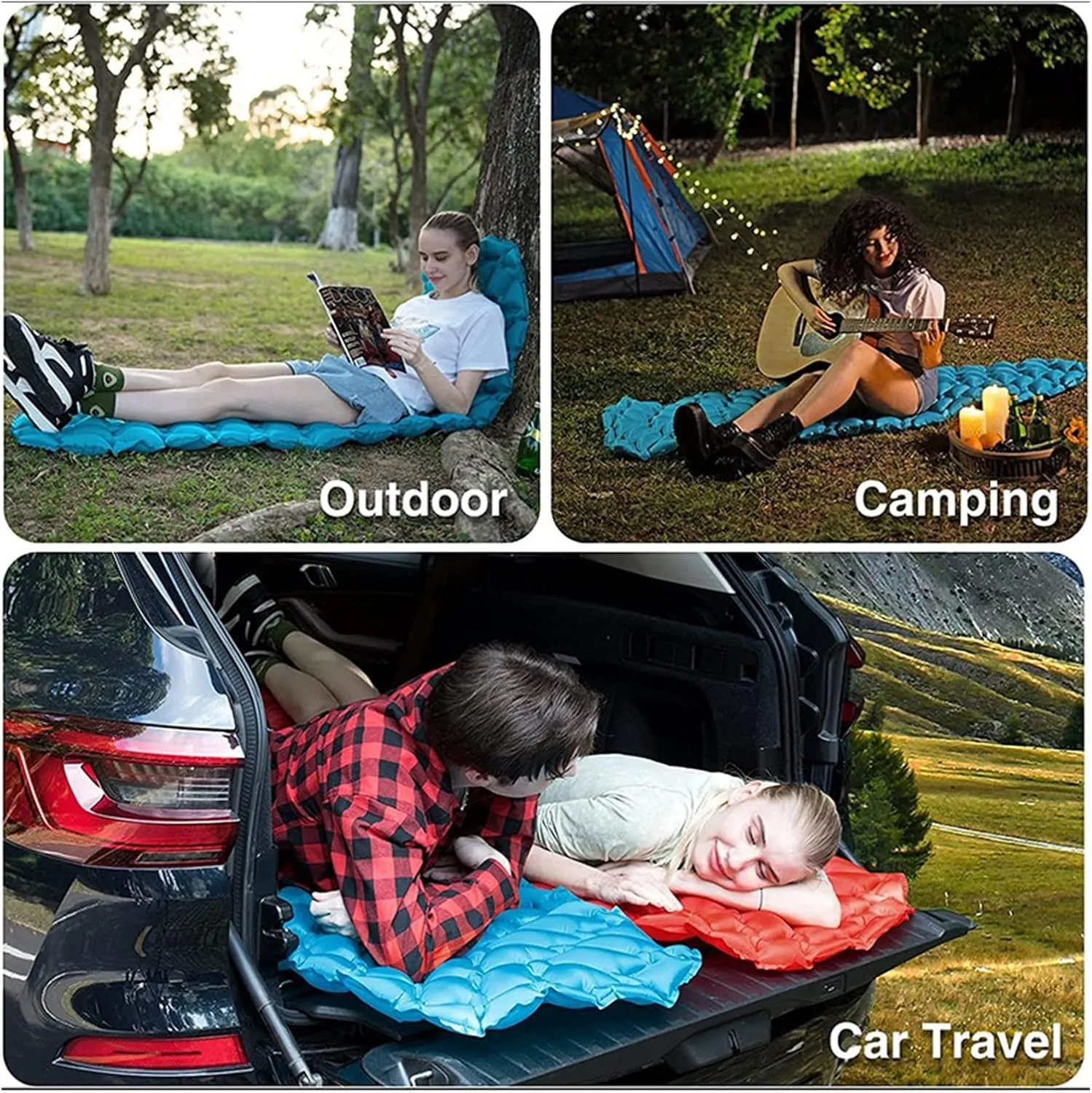 GaRcan Outdoor Inflatable Sleeping Mat TPU Camping Ultra Light Diamond Portable Mat (Blue One Seat)