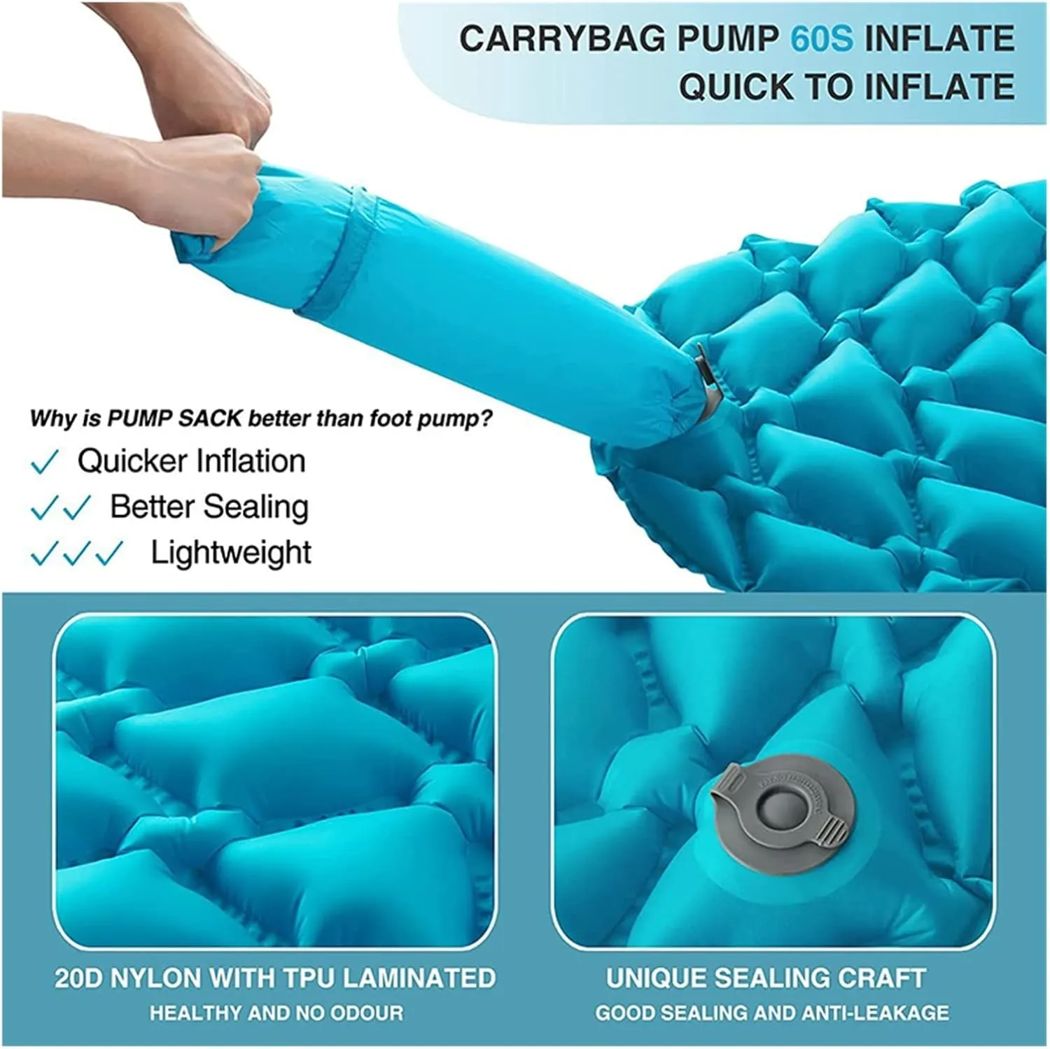 GaRcan Outdoor Inflatable Sleeping Mat TPU Camping Ultra Light Diamond Portable Mat (Blue One Seat)