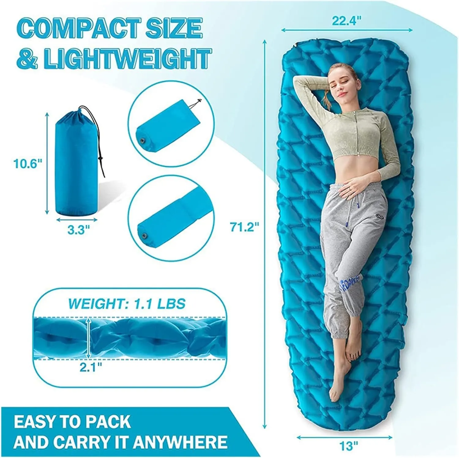 GaRcan Outdoor Inflatable Sleeping Mat TPU Camping Ultra Light Diamond Portable Mat (Blue One Seat)