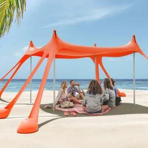 Gardentime Beach Tent Canopy with 8 Sandbags 4 Aluminum Poles, Pop Up Portable Camping Sun Shelter, Easy Set Up with 2 Sand Shovel, Ground Pegs, Carrying Bag for Outdoor Beach,Picnic, Fishing