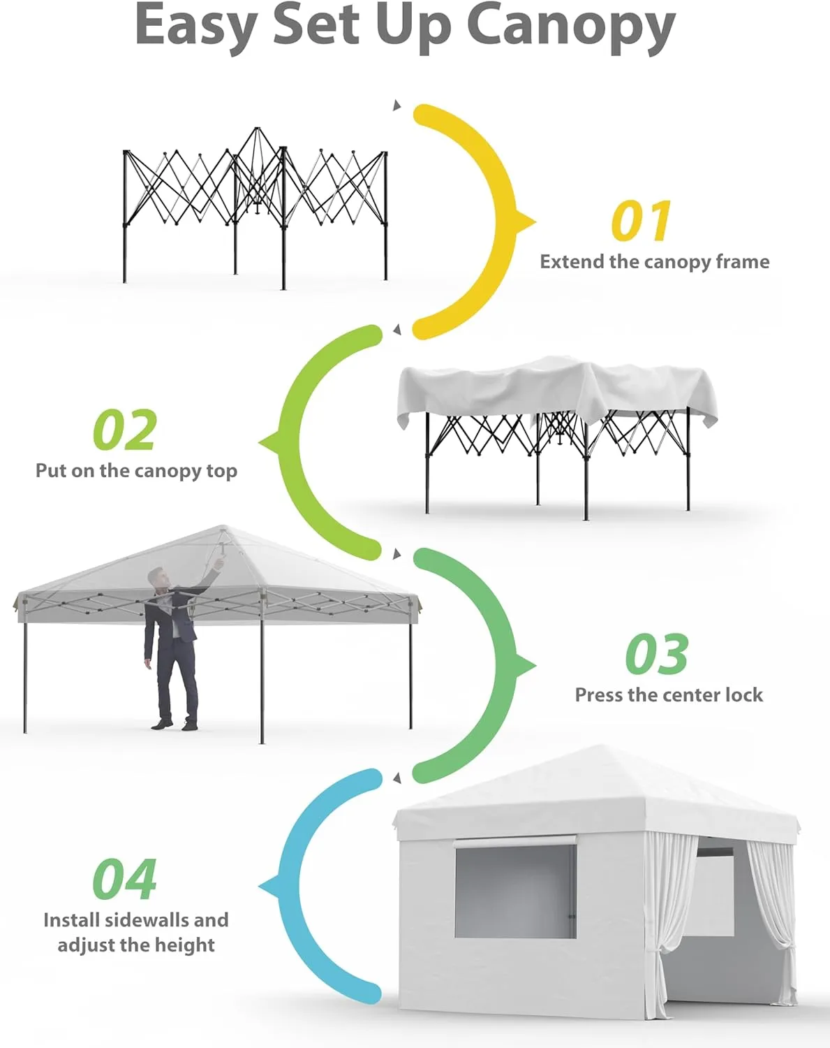 Garvee 10x10 Pop Up Canopy Tent Outdoor Canopy One-Person Set Up Heavy Duty Commercial Instant Tent Shelter, 4-Sidewall White