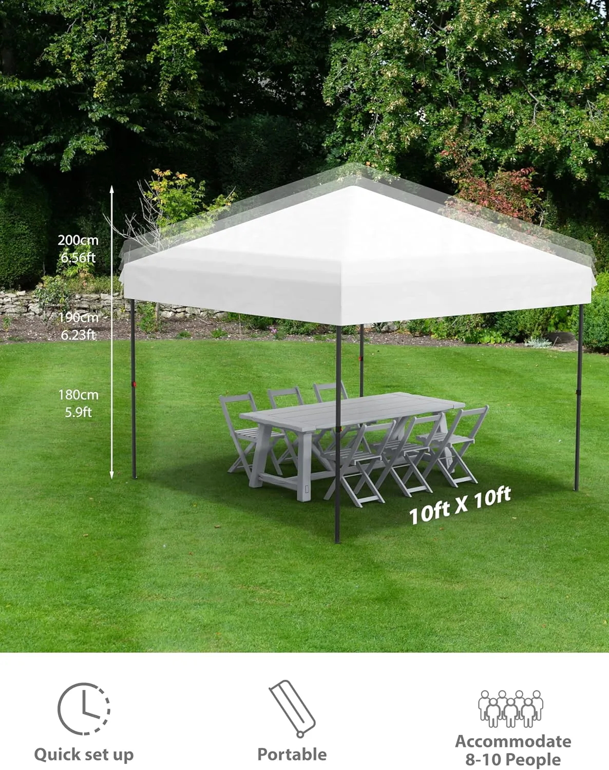 Garvee 10x10 Pop Up Canopy Tent Outdoor Canopy One-Person Set Up Heavy Duty Commercial Instant Tent Shelter, 4-Sidewall White