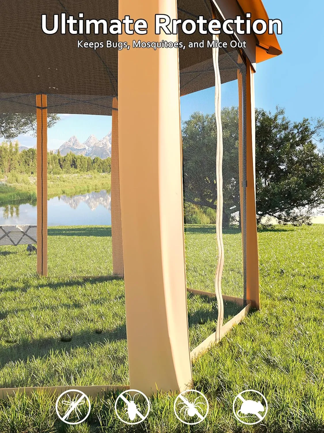 Garvee 13x13FT Pop Up Gazebo Screen Tent,Hexagonal Instant Gazebo Tent with Mosquito Netting Outdoor Canopy,6 Sided Sun Shelter with Mesh Netting,Pavilion Tents for Patio,Khaki Beige