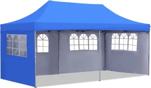 GDY 10'x20' Pop Up Canopy, Folding Party Tent with 4-Panel Removable Sidewalls, Heavy Duty Outdoor Commercial Instant Gazebo with Wheeled Bag, Blue.