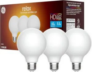 GE Relax LED Light Bulbs, 60 Watt, Soft White, G25 Globe Bulbs, Frosted, Medium Base (3 Pack)