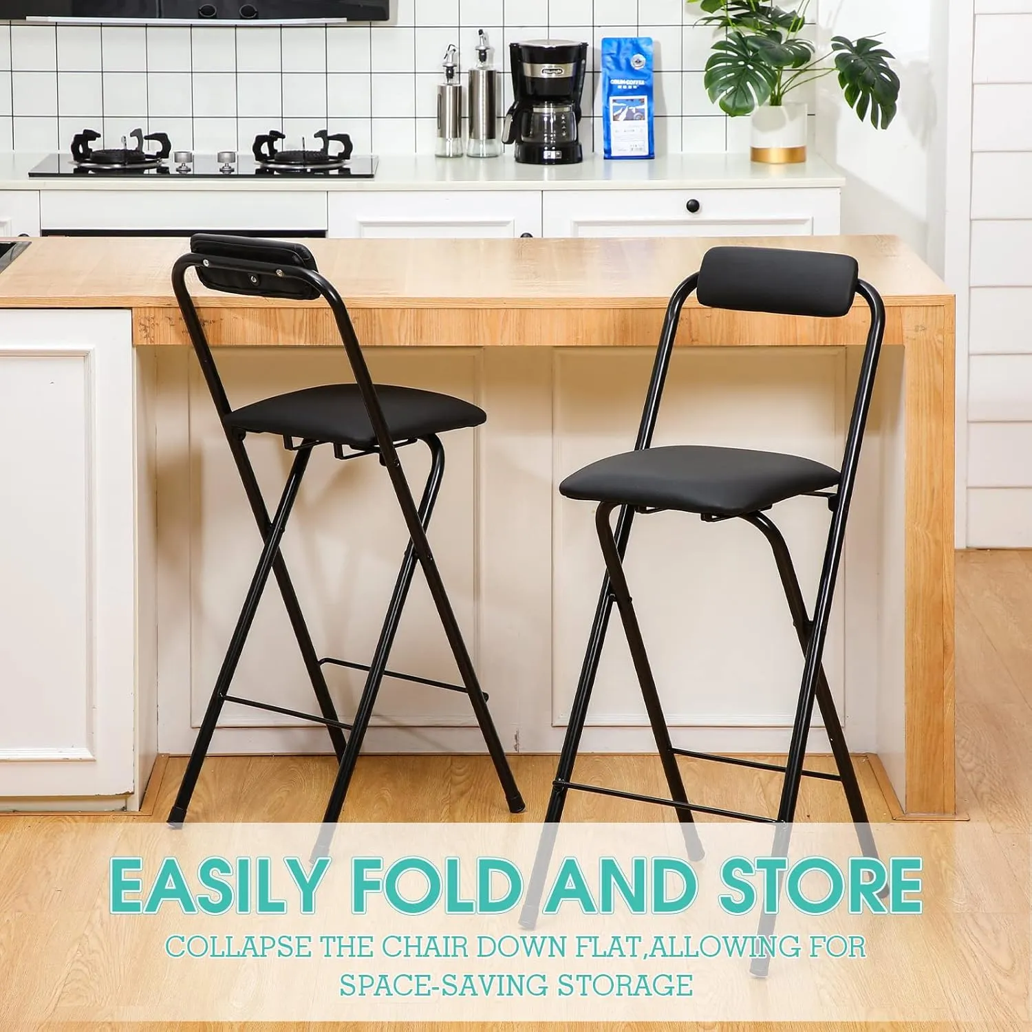 Geelin 2 Pcs 25.6 Inch Folding Chair Stool Chair Foldable Chair Portable Folding Chairs with Padded Seats Bar Office Guitar Desk Counter Fold up Sitting Stool Chair for Adults Kids