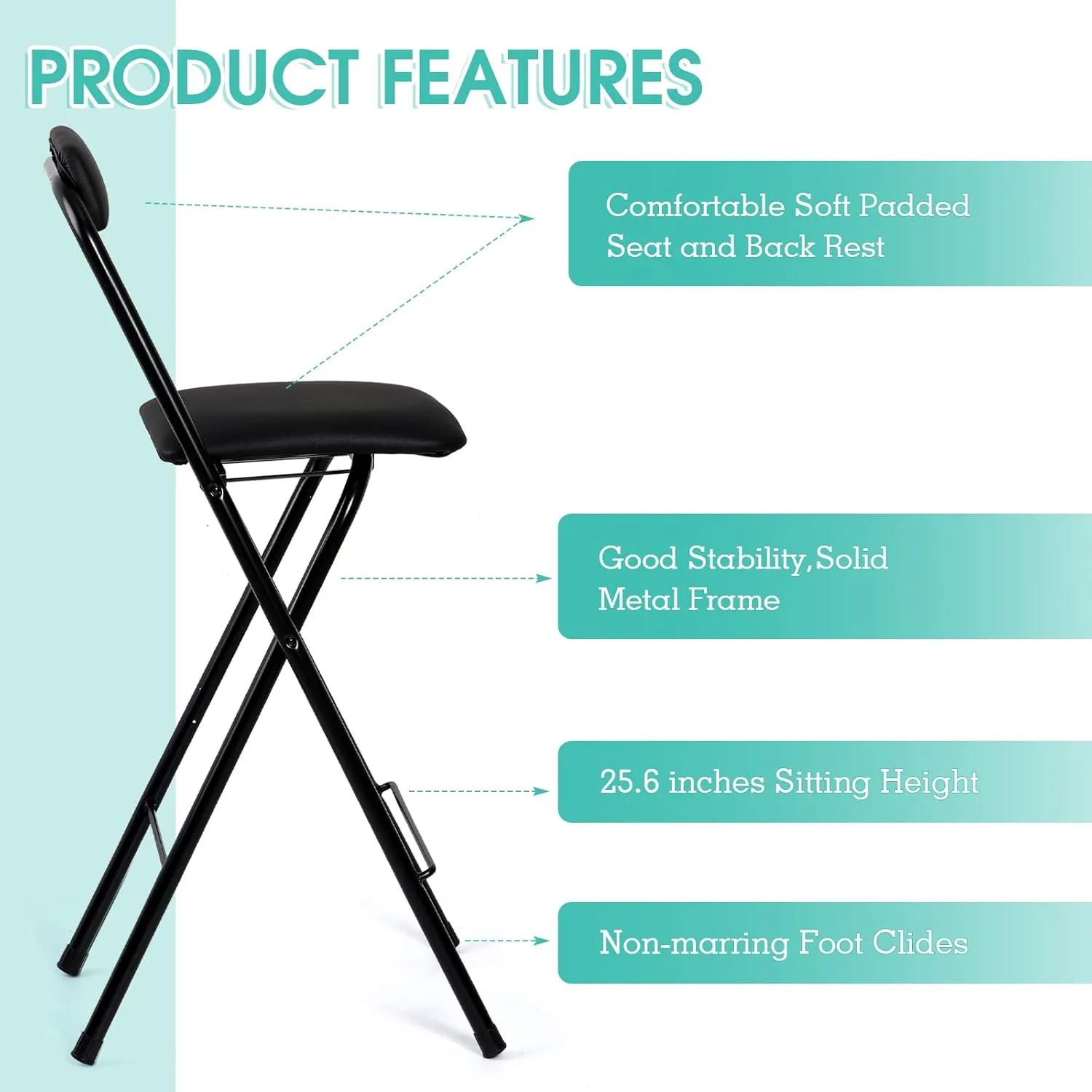 Geelin 2 Pcs 25.6 Inch Folding Chair Stool Chair Foldable Chair Portable Folding Chairs with Padded Seats Bar Office Guitar Desk Counter Fold up Sitting Stool Chair for Adults Kids