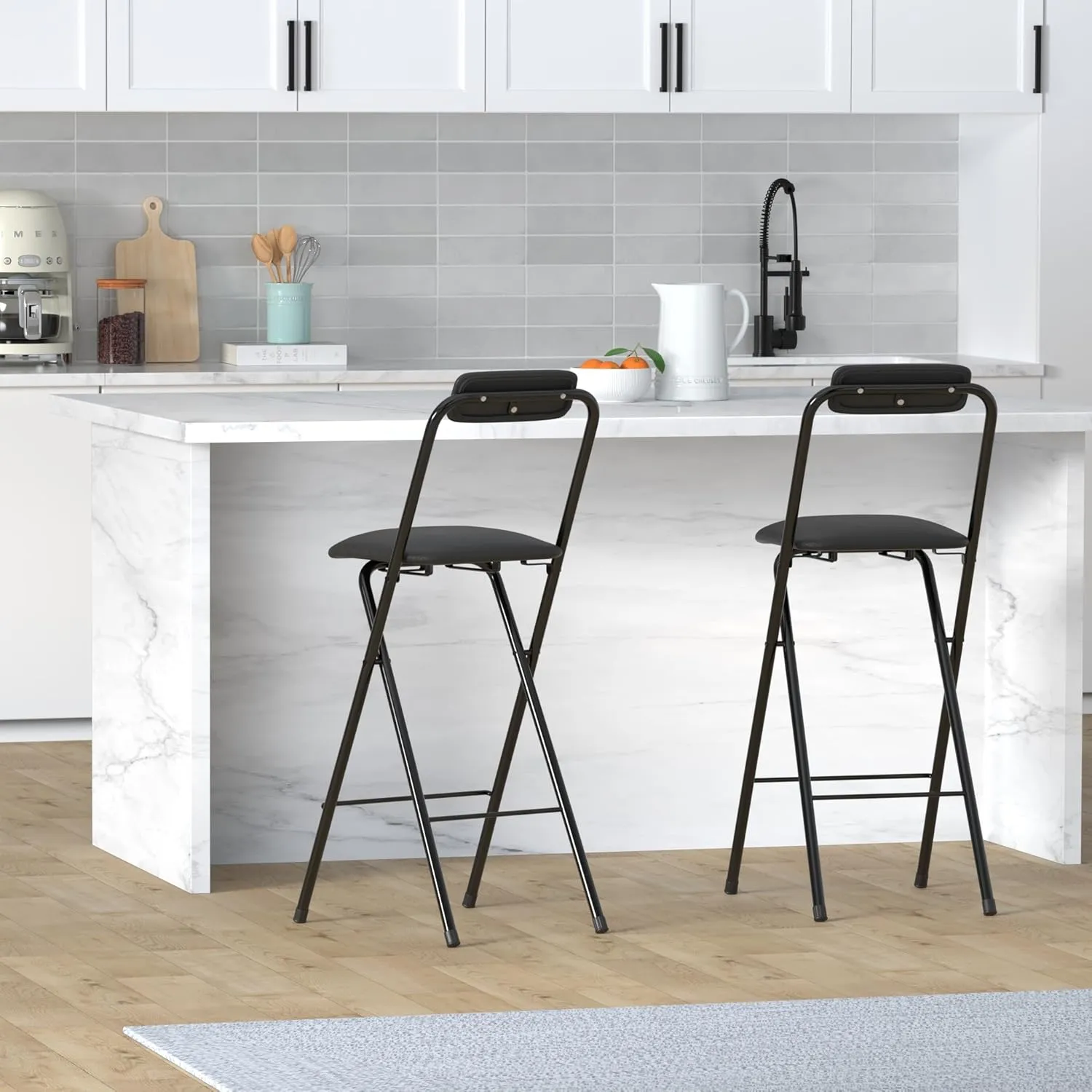 Geelin 2 Pcs 25.6 Inch Folding Chair Stool Chair Foldable Chair Portable Folding Chairs with Padded Seats Bar Office Guitar Desk Counter Fold up Sitting Stool Chair for Adults Kids