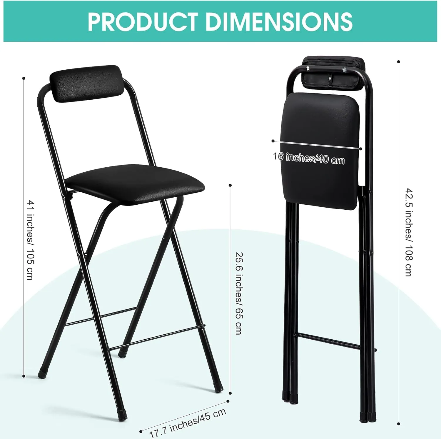 Geelin 2 Pcs 25.6 Inch Folding Chair Stool Chair Foldable Chair Portable Folding Chairs with Padded Seats Bar Office Guitar Desk Counter Fold up Sitting Stool Chair for Adults Kids
