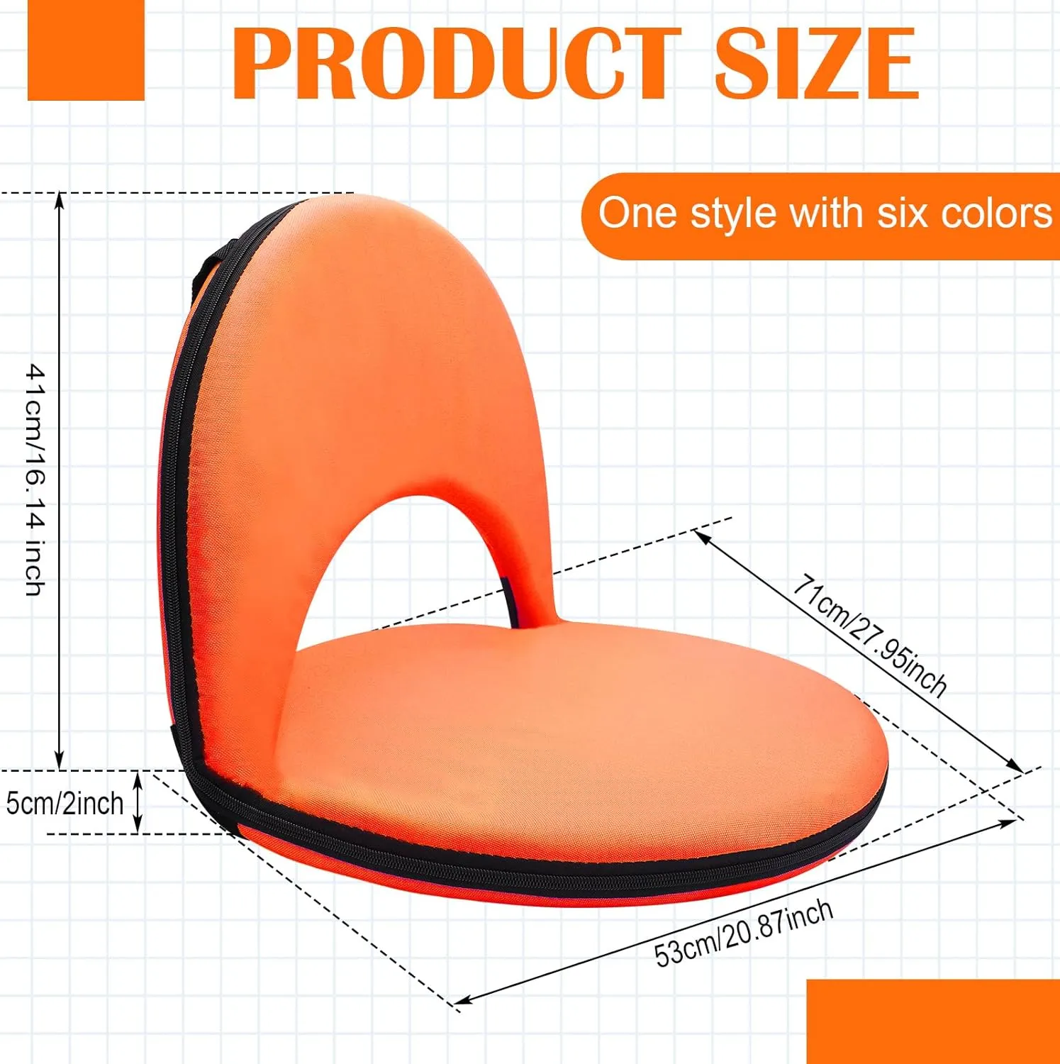 Geetery Folding Stadium Seats for Bleachers with Back Support and Cushion Wide Padded Stadium Chair Foldable Floor Chair for Sport Event Camping Beach, 6 Adjustable Reclining Position