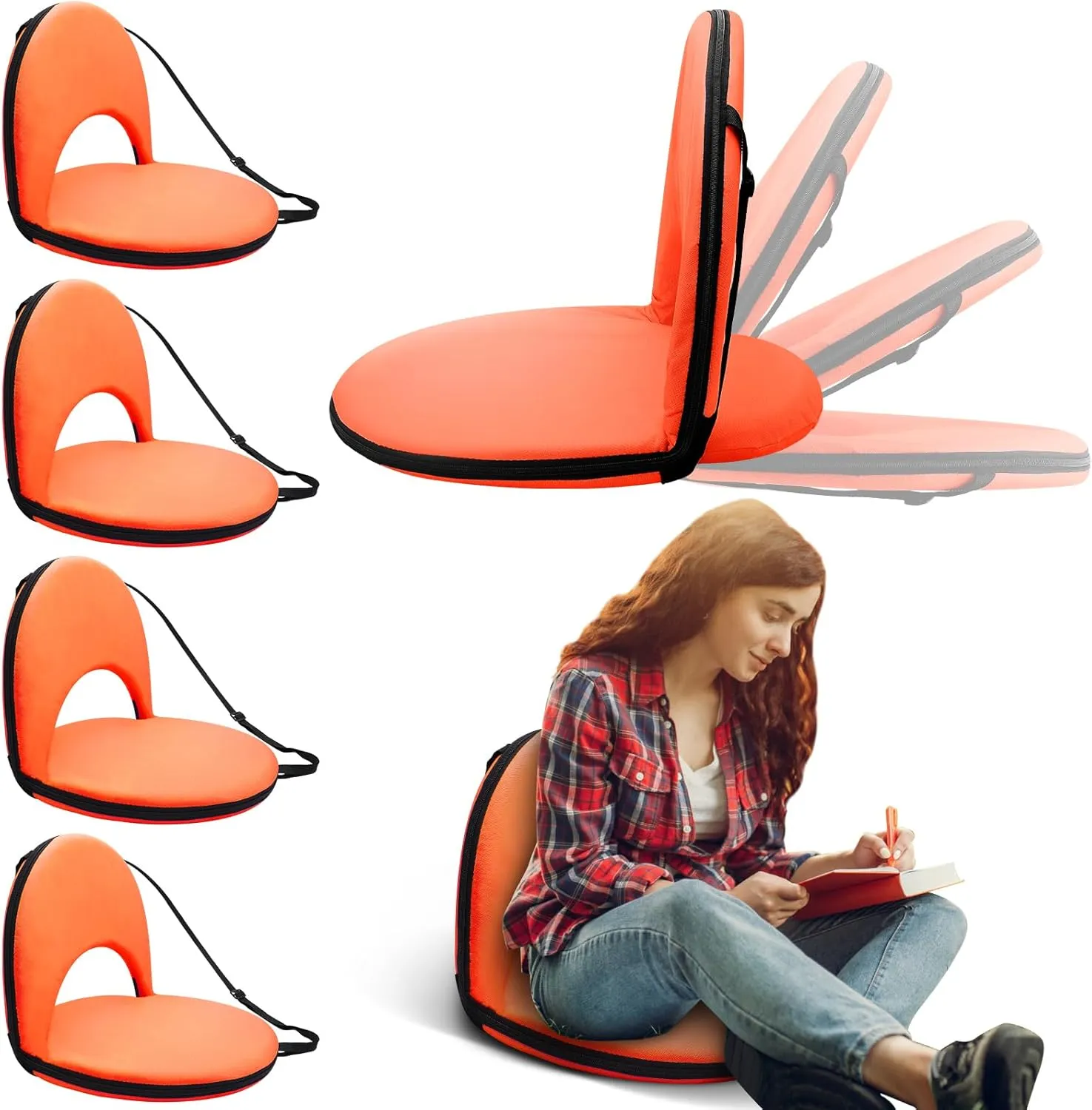 Geetery Folding Stadium Seats for Bleachers with Back Support and Cushion Wide Padded Stadium Chair Foldable Floor Chair for Sport Event Camping Beach, 6 Adjustable Reclining Position