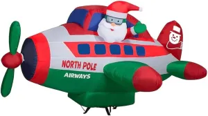 Gemmy 8-FT Wide Animated Santa Flying in North Pole Airplane Christmas Inflatable