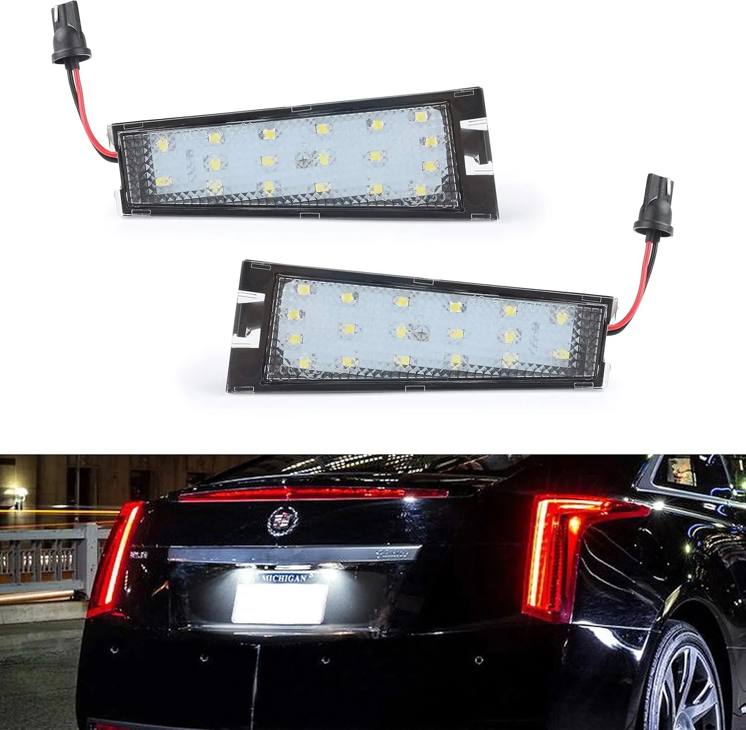 Gempro 2Pack LED License Plate Light Assembly For 2008-2010 Cadillac CTS, Powered by 18SMD Xenon White LED Lights