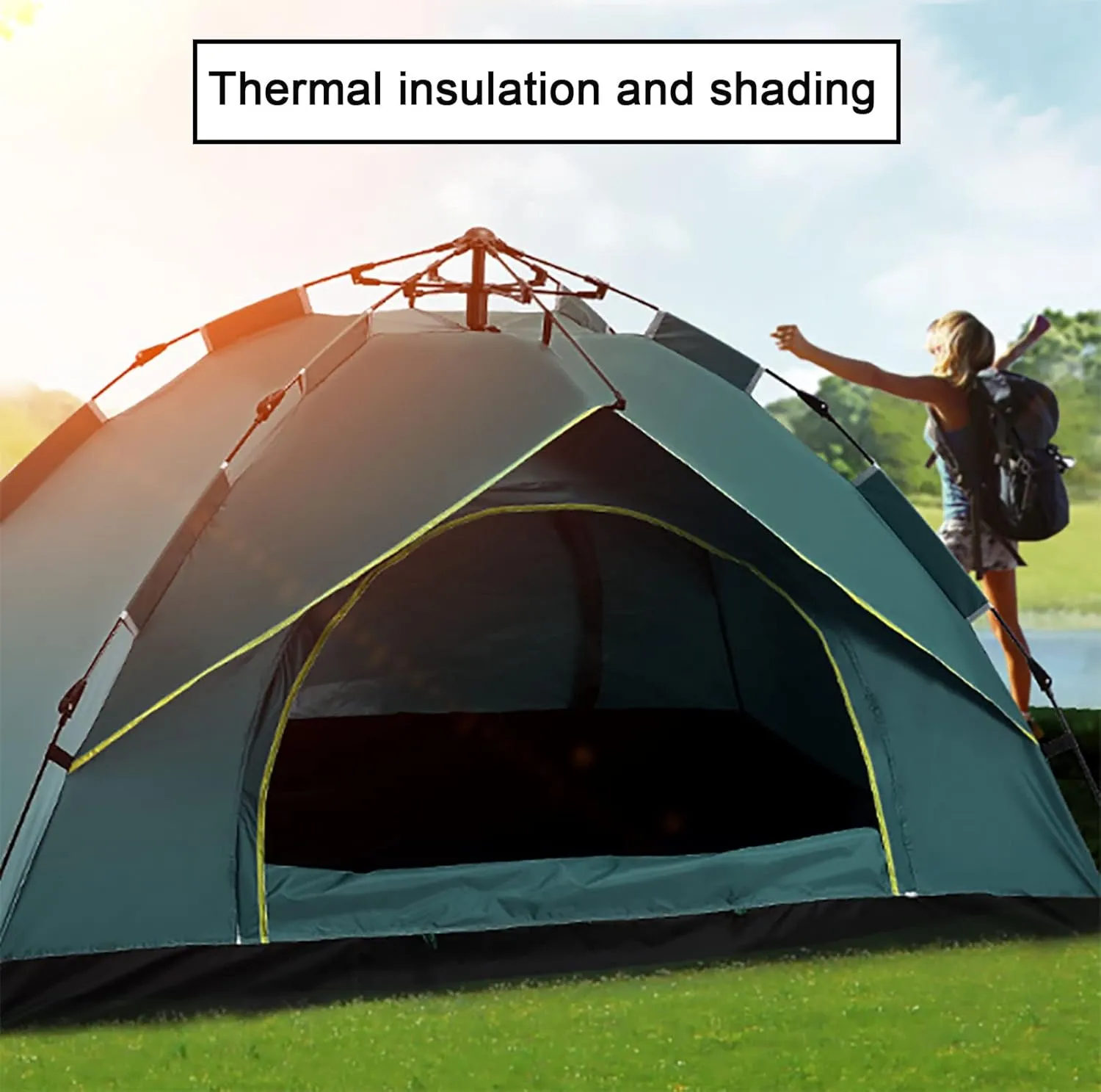 Generic 2/3/4 Person Instant Camping Tent with Carrying Bag,Easy Set Up Portable Dome Family Tent,Waterproof Lightweight Outdoor Tent for Backpacking, Hiking or Beach