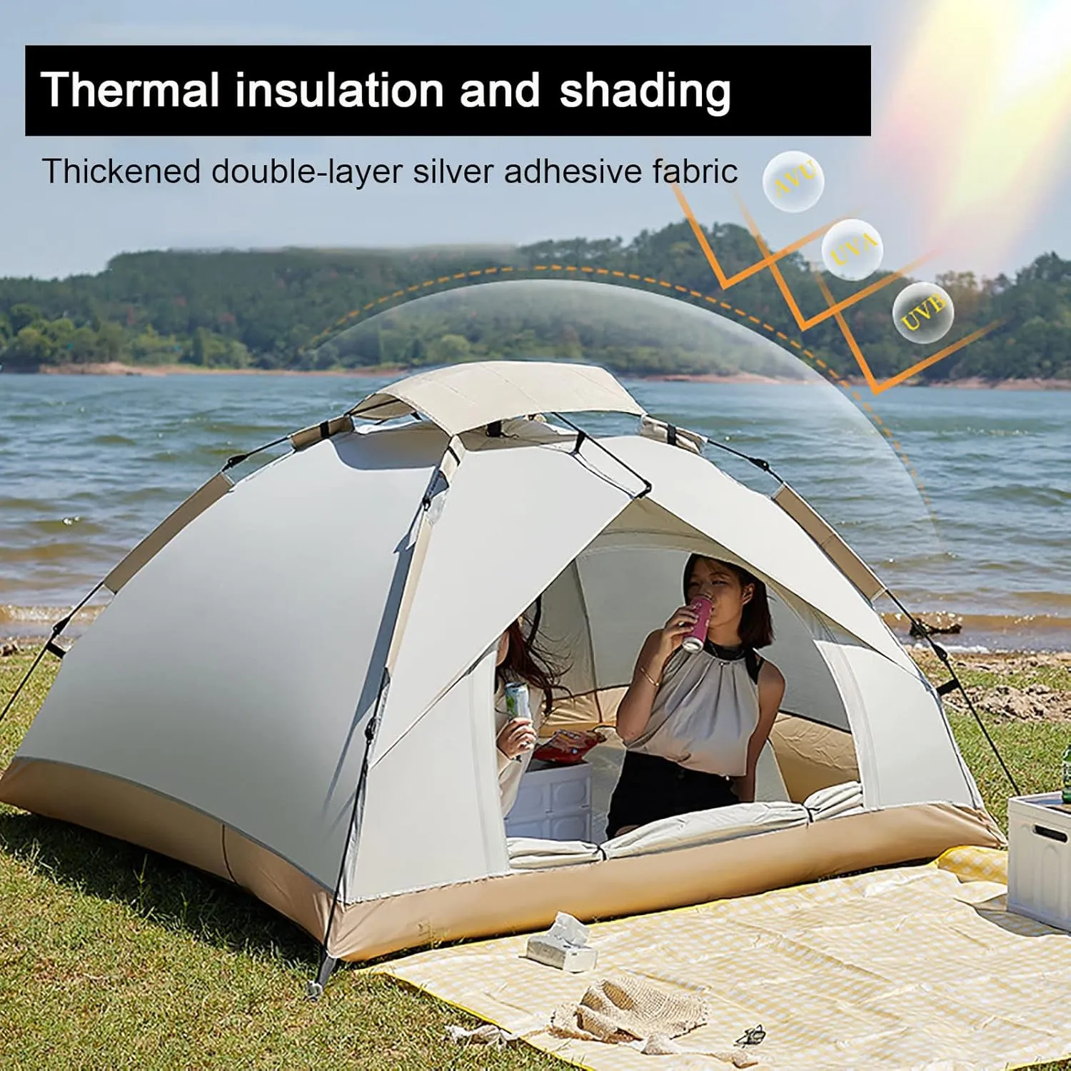 Generic 2/3/4 Person Instant Camping Tent with Carrying Bag,Easy Set Up Portable Dome Family Tent,Waterproof Lightweight Outdoor Tent for Backpacking, Hiking or Beach
