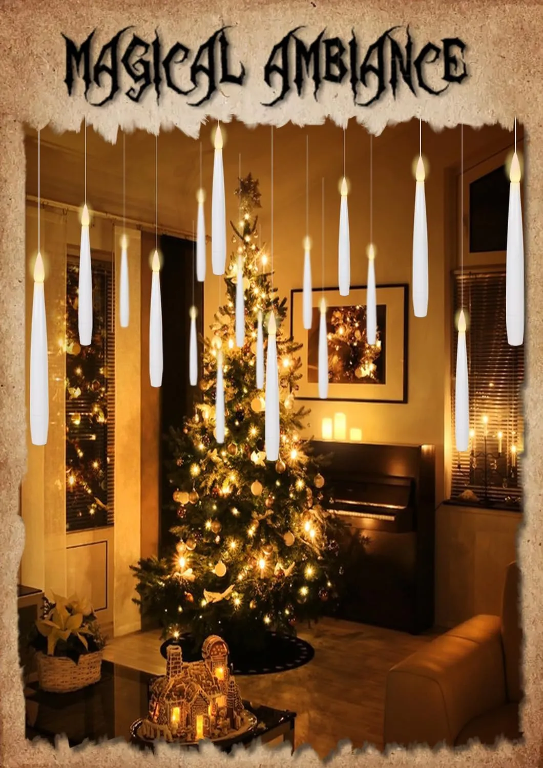 GenSwin 22pcs Flameless Floating Candles with Magic Wand Remote Timer, Battery Operated Hanging Window Candles Flickering, 6.1" LED Electric for Christmas Halloween Decorations(White)