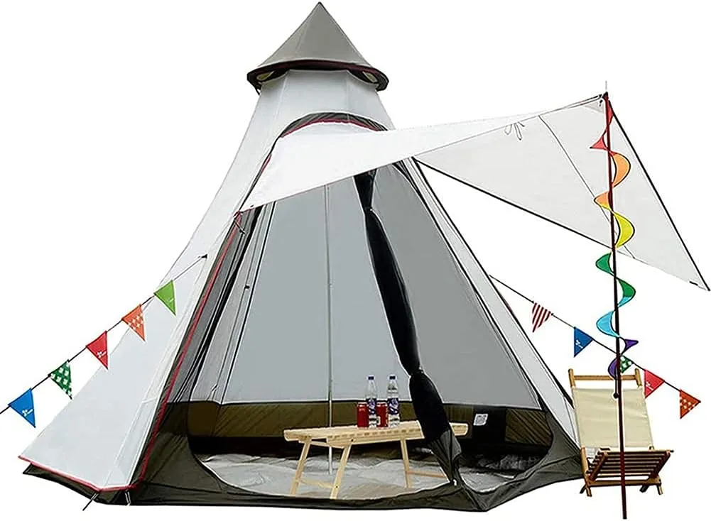 GeRRiT Camping Pyramid Teepee Tent Adult Tipi Tent Double Layers Indian Tent Yurt Tent Tower Post Bell Tent for Outdoor Family Trip