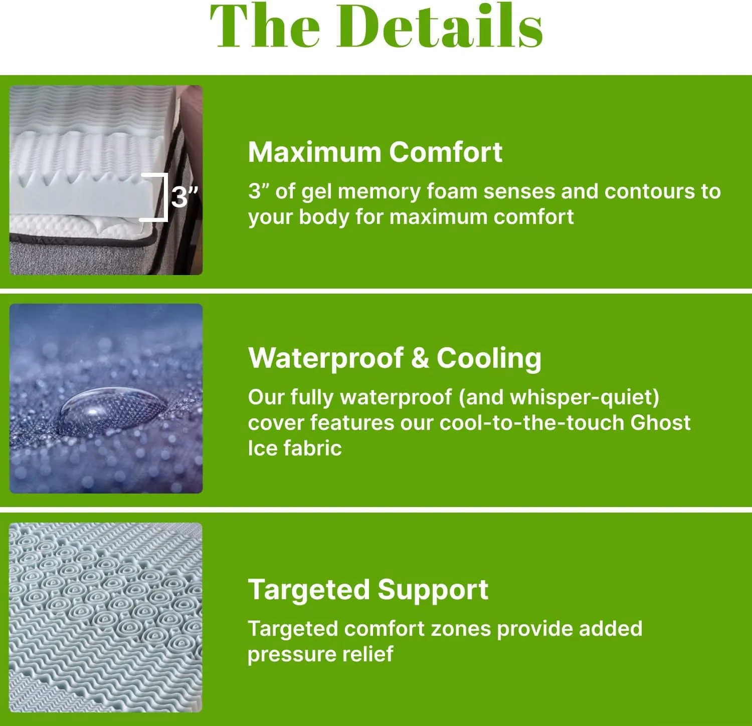 GhostBed 3 Inch Cooling Gel Memory Foam Mattress Topper - Waterproof Cover, Protector & Topper in One, Made in USA - Memory Foam Mattress Topper Twin