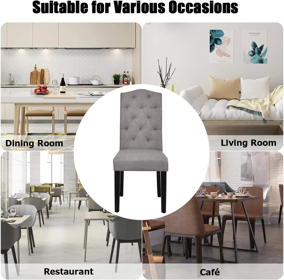 Giantex Dining Chairs Set of 2, Tufted Fabric Dining Room Chairs with Nailed Head, Parsons Chairs with Padded Seat, Tall Backrest, Modern Upholstered Armless Dining Chairs for Kitchen, Dining Room