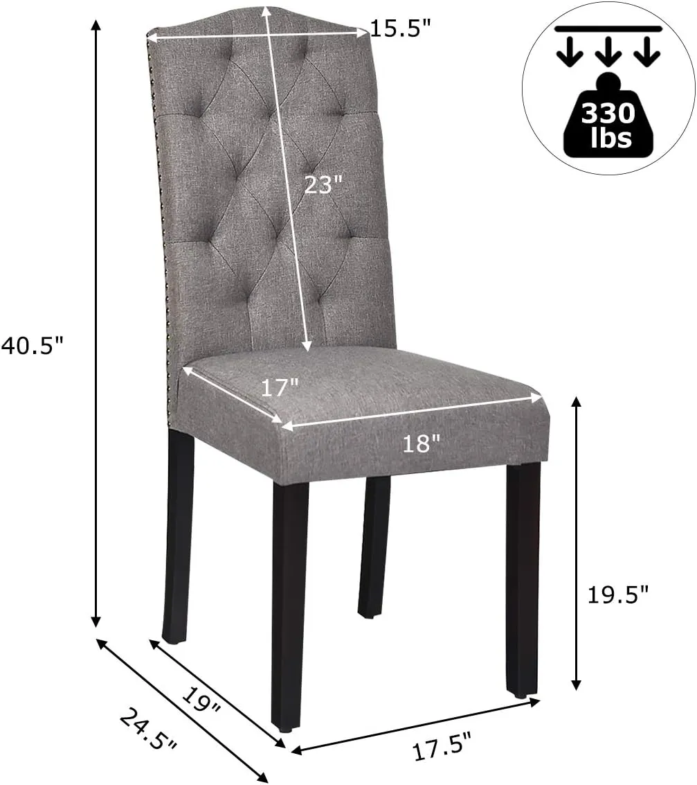 Giantex Dining Chairs Set of 2, Tufted Fabric Dining Room Chairs with Nailed Head, Parsons Chairs with Padded Seat, Tall Backrest, Modern Upholstered Armless Dining Chairs for Kitchen, Dining Room