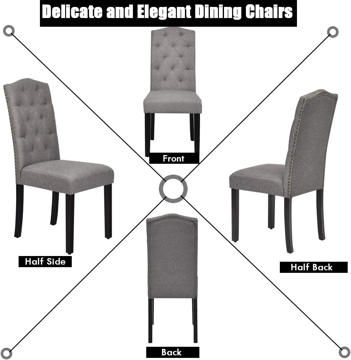 Giantex Dining Chairs Set of 2, Tufted Fabric Dining Room Chairs with Nailed Head, Parsons Chairs with Padded Seat, Tall Backrest, Modern Upholstered Armless Dining Chairs for Kitchen, Dining Room