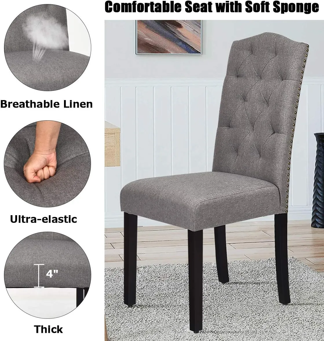 Giantex Dining Chairs Set of 2, Tufted Fabric Dining Room Chairs with Nailed Head, Parsons Chairs with Padded Seat, Tall Backrest, Modern Upholstered Armless Dining Chairs for Kitchen, Dining Room