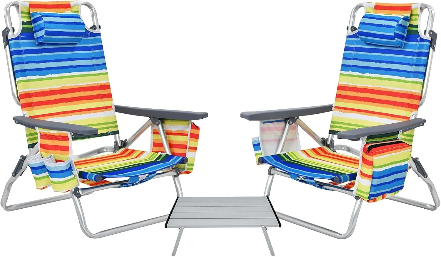 Giantex Folding Beach Chair, Patio Sling Chairs with 5 Adjustable Position, Head Pillow, Storage Bag, Towel Bar, Cup Holders, Backpack Chairs for Sunbathing, Camping Chair
