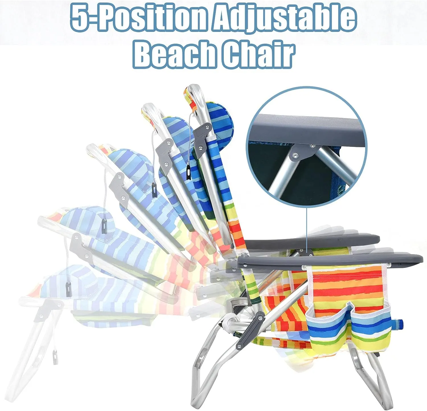 Giantex Folding Beach Chair, Patio Sling Chairs with 5 Adjustable Position, Head Pillow, Storage Bag, Towel Bar, Cup Holders, Backpack Chairs for Sunbathing, Camping Chair