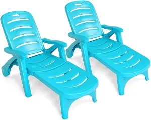 Giantex Patio Chaise Lounge Recliner on Wheels, Folding Deck Chair with Armrests, 5 Adjustable Positions for Poolside, Yard, Garden Rolling Outdoor Lounger Sunbathing Beach Chair(2, Turquoise)