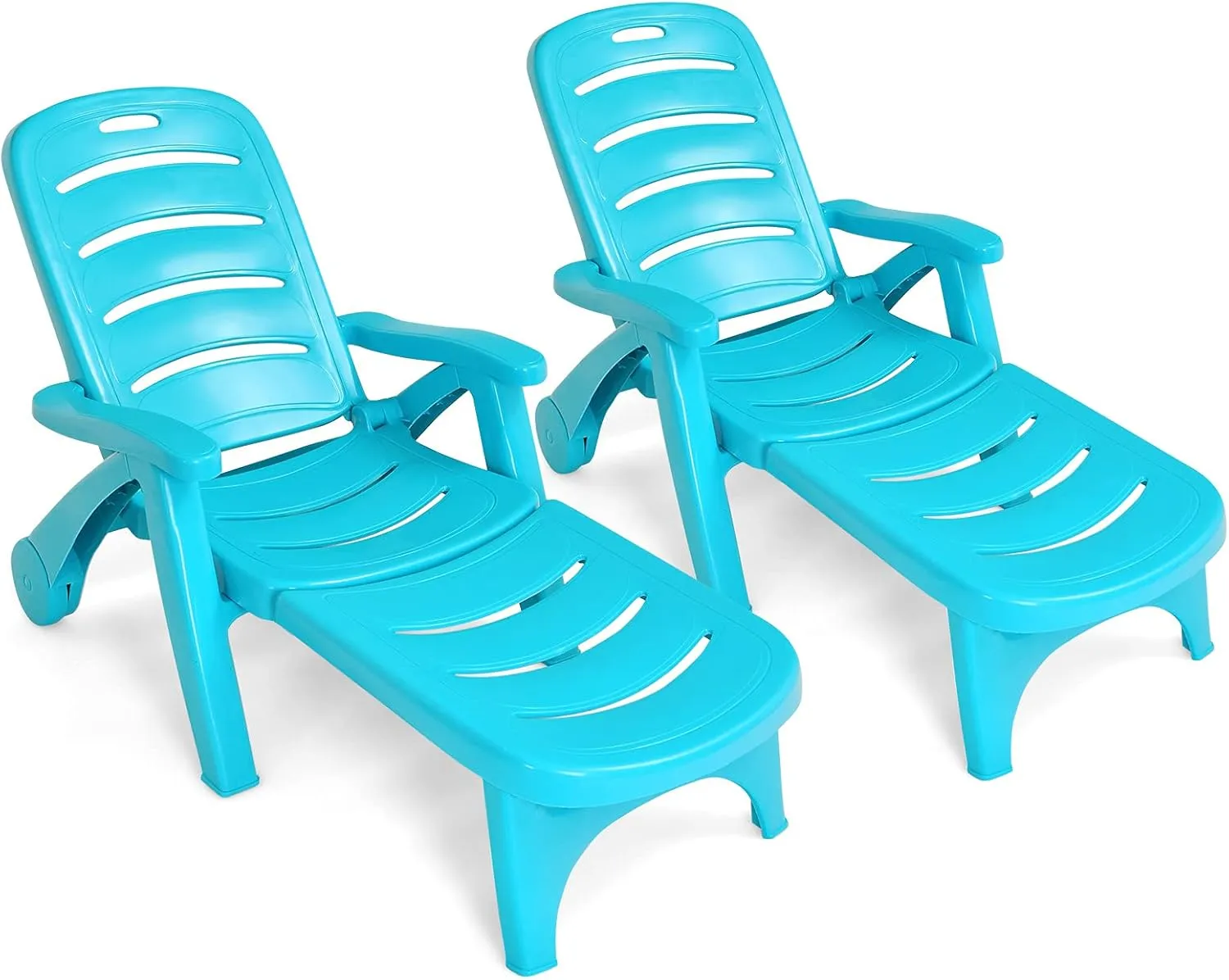 Giantex Patio Chaise Lounge Recliner on Wheels, Folding Deck Chair with Armrests, 5 Adjustable Positions for Poolside, Yard, Garden Rolling Outdoor Lounger Sunbathing Beach Chair(2, Turquoise)