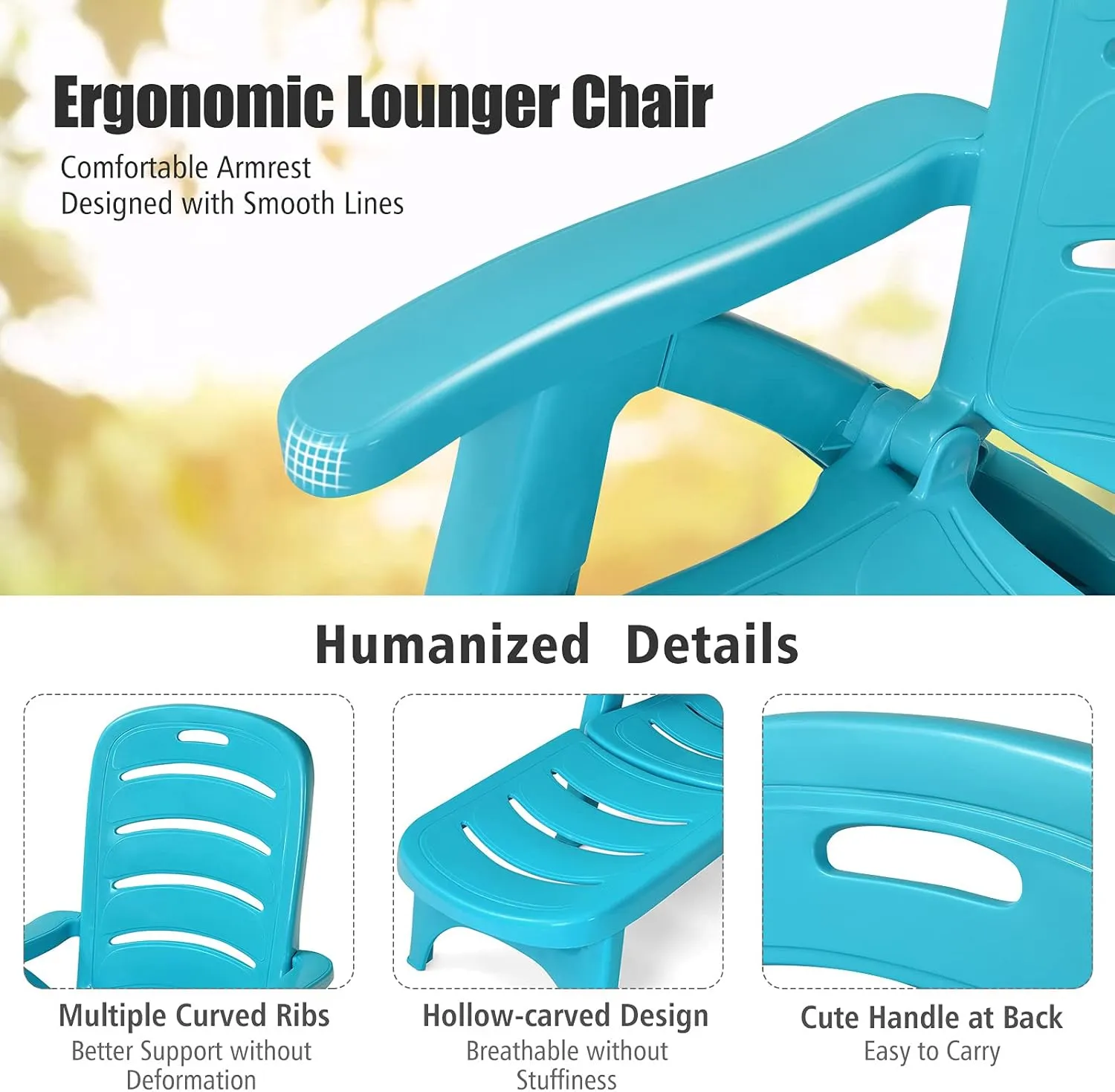 Giantex Patio Chaise Lounge Recliner on Wheels, Folding Deck Chair with Armrests, 5 Adjustable Positions for Poolside, Yard, Garden Rolling Outdoor Lounger Sunbathing Beach Chair(2, Turquoise)