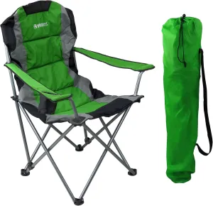 GigaTent Green Folding Camping Chair – Ultra Lightweight Collapsible Quad Padded Lawn Seat with Full Back, Arm Rests, Cup Holder and Shoulder Strap Carrying Bag – Powder Coated Steel Frame