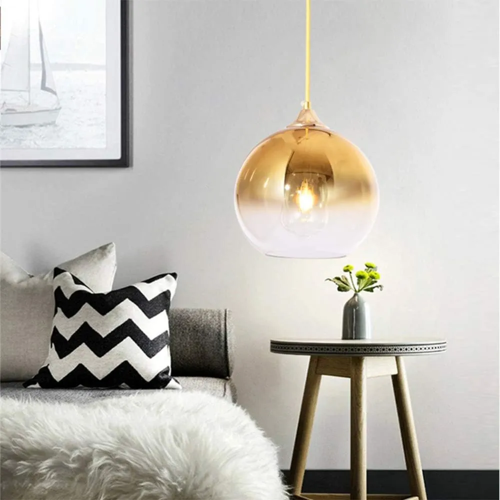 Glass Ball Pendant Light Nordic Style Gradient Chandelier Modern Adjustable Globe Suspended Hanging Lamp for Dining Table Bedroom C-25(Gold,20cm 4W)