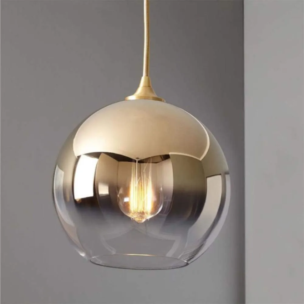 Glass Ball Pendant Light Nordic Style Gradient Chandelier Modern Adjustable Globe Suspended Hanging Lamp for Dining Table Bedroom C-25(Gold,20cm 4W)